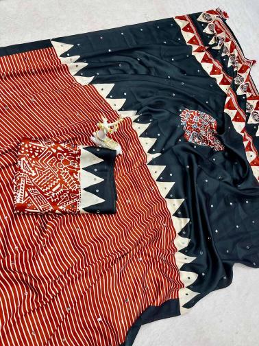Vastrangan ajrakh print surat saree textile market